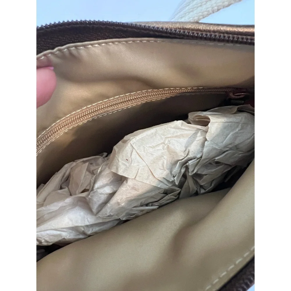 Coach Multi Color Striped Satin Crossbody Bag Bronze Leather Trim 1941 Brass